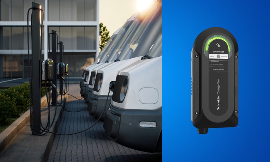 Schneider Electric Charting station charging electric vans with full size image of charger