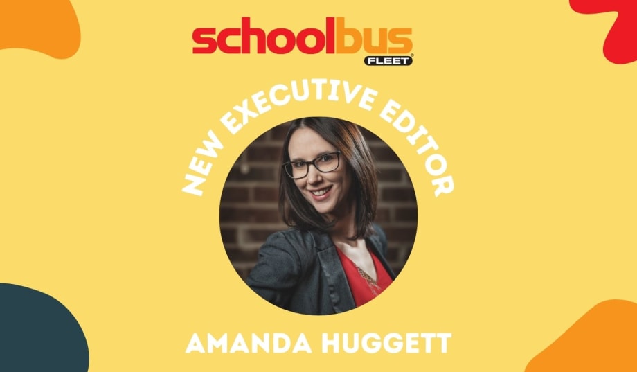 graphic with a woman's headshot and text that reads "New Executive Editor Amanda Huggett"
