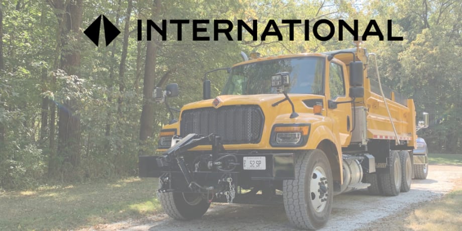 Yellow International HV dump truck with snow plow