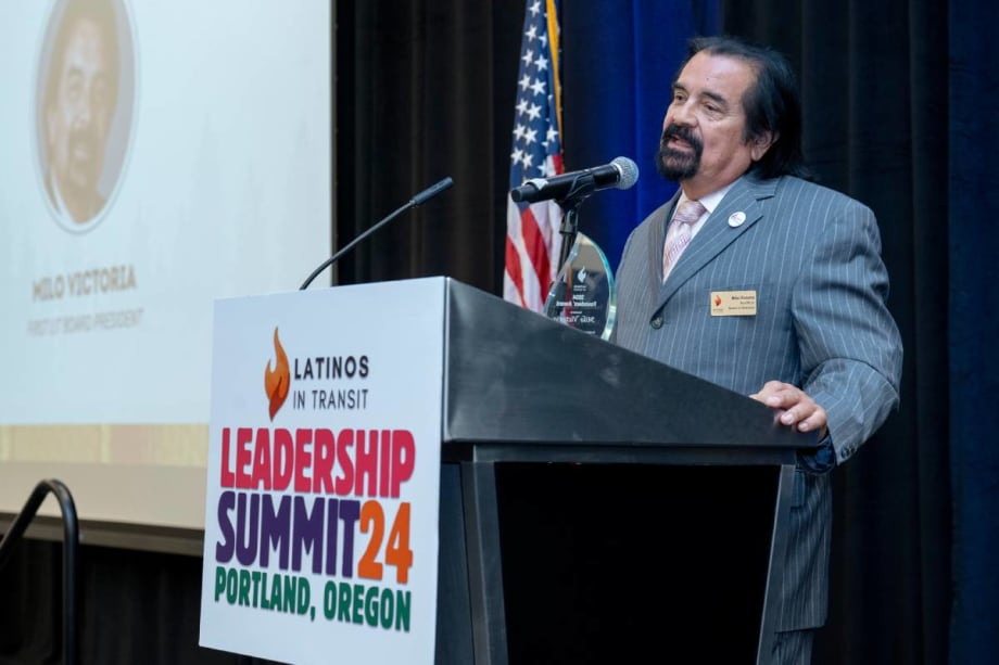 Milo Victoria giving his Founders' Award acceptance speech at LIT's 2024 Leadership Summit.