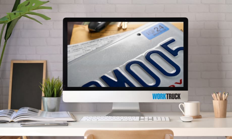 Computer screen showing license plate and title
