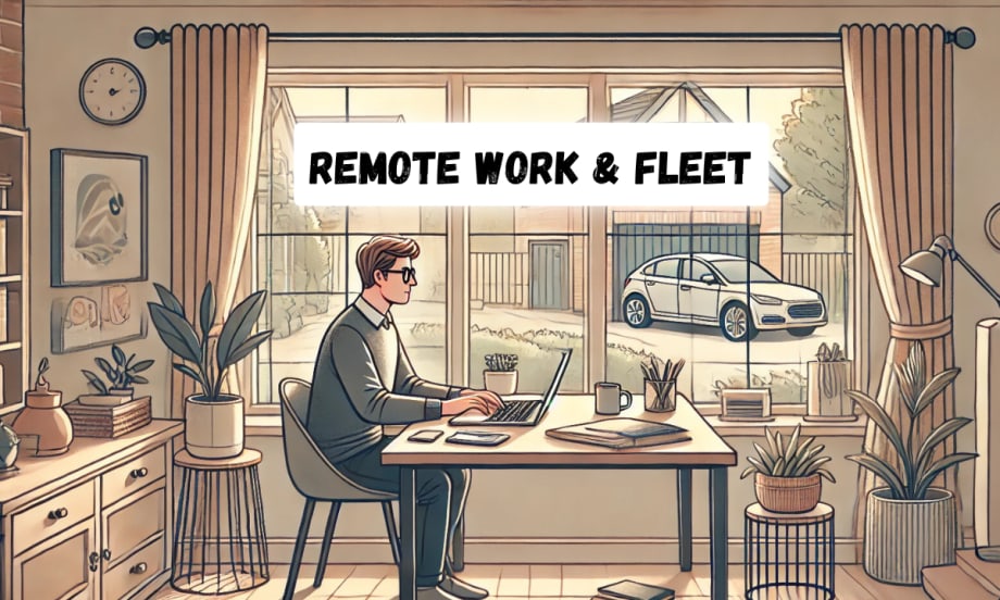 Young man working from home with a vehicle visible in the driveway.