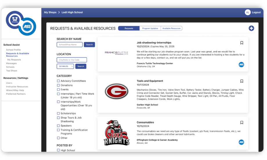 Screenshot of webpage School Assist.