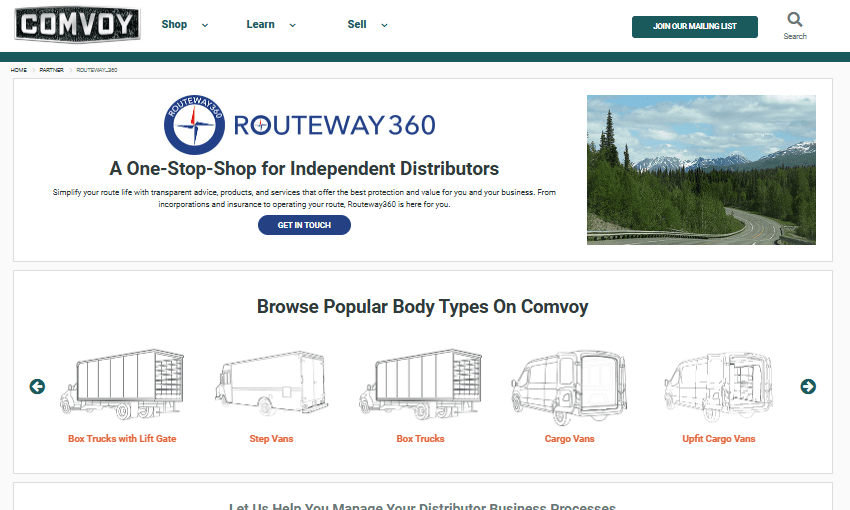 Screenshot of website that lets buyers search by truck type.