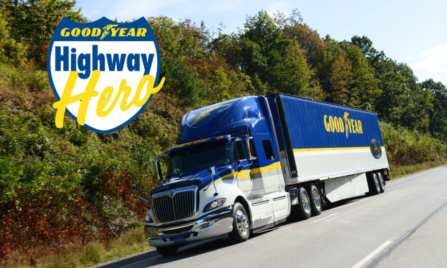 Goodyear tractor trailer with inset logo for Goodyear Highway Hero.