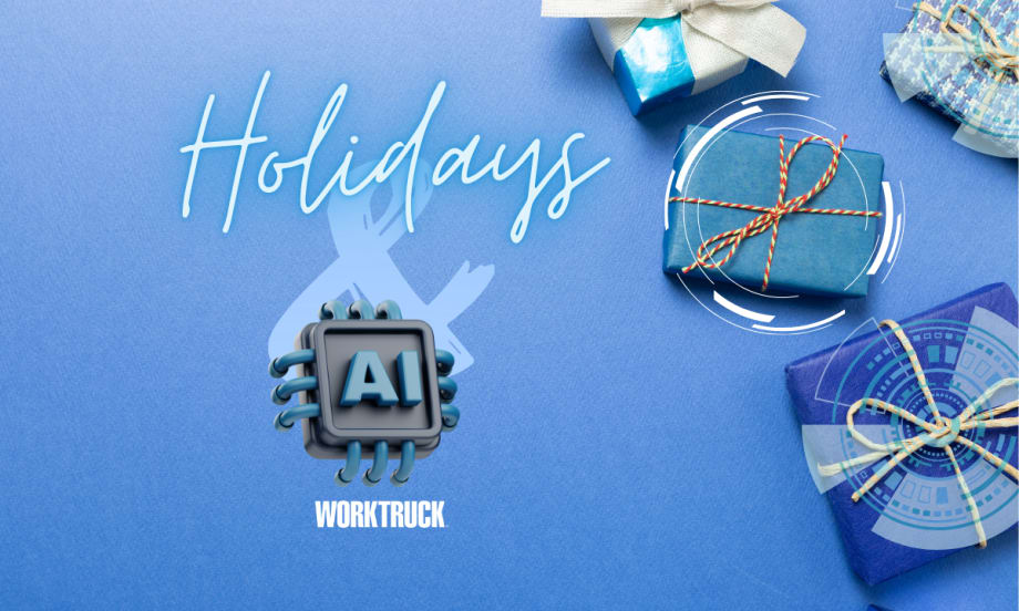 Holidays and AI with gifts in a blue theme.