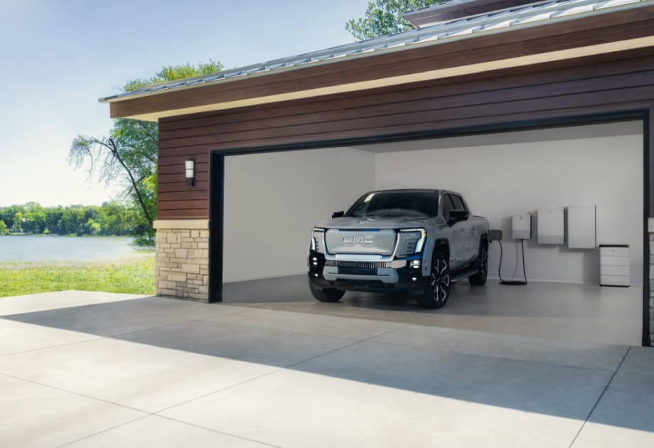 2025 GMC Sierra EV Denali in a garage