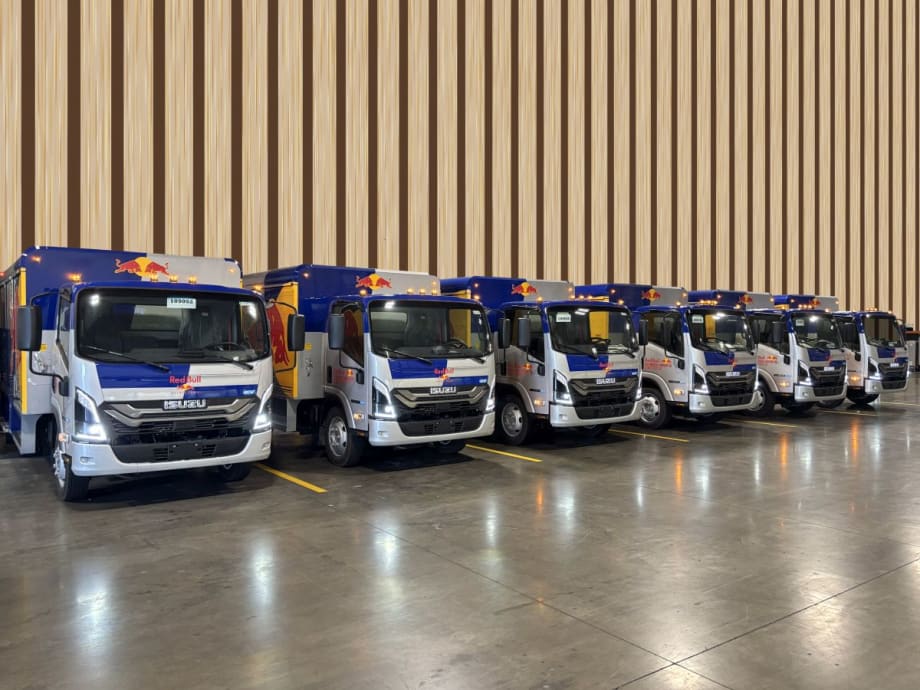 Red Bull's Fleet of Isuzu NRR-EVs.