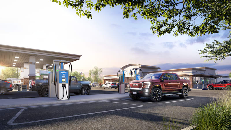 Artist's rendering of an EV charging station.