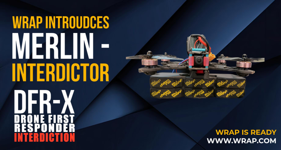 Blue background image with a drone and text for Merlin-Interdiction