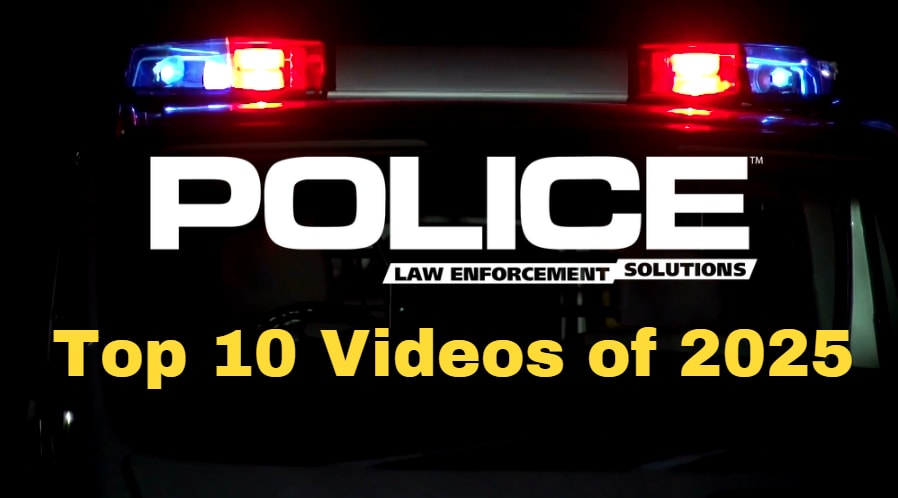 Black background with POLICE logo, police light bar, and headline Top 10 Videos of 2025.