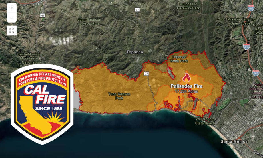 Map of the area impacted by the Palisades Fire.
