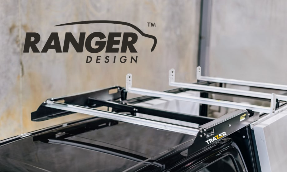 Image of truck rack, with inset logo for Ranger Design.