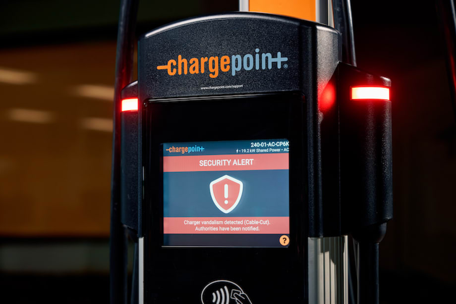 ChargePoint charger with security alert notice