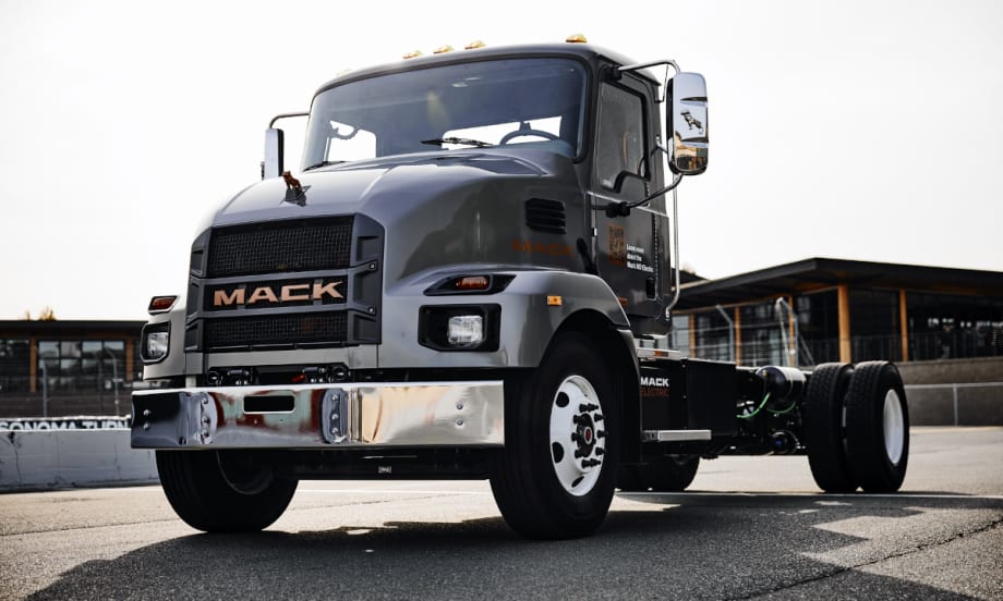 Medium-duty chassis-cab Mack truck.