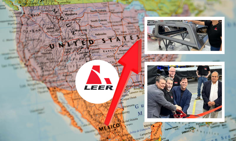 map of Mexico and US, two inset photos, logo for Leer, arrow pointing from Mexico to US.