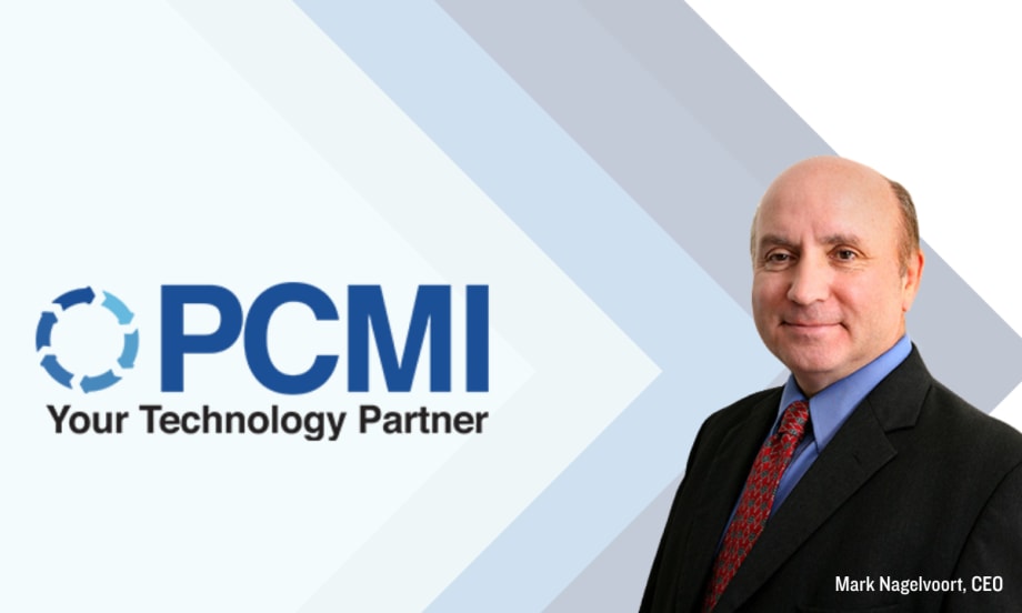 PCMI CEO Mark Nagelvoort stands next to the PCMI logo with the tagline “Your Technology Partner” on a graphic background.