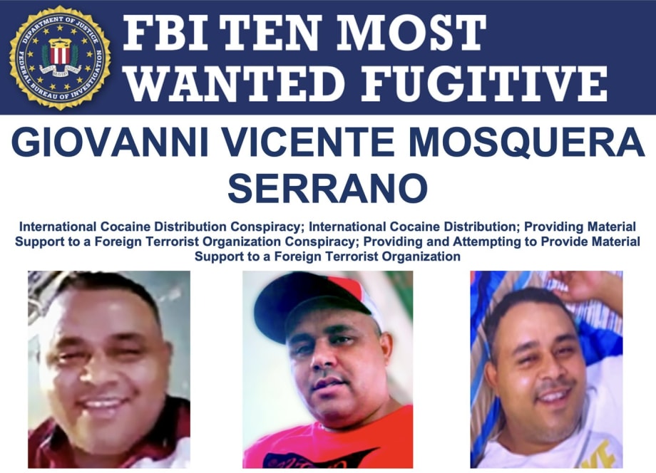 FBI Ten Most Wanted Fugitive poster for Giovanni Vicente Mosquera Serrano