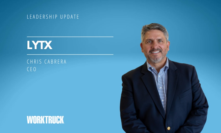 Man in business attire against a blue background and white text with company name, Lytx, and the man's name and title.