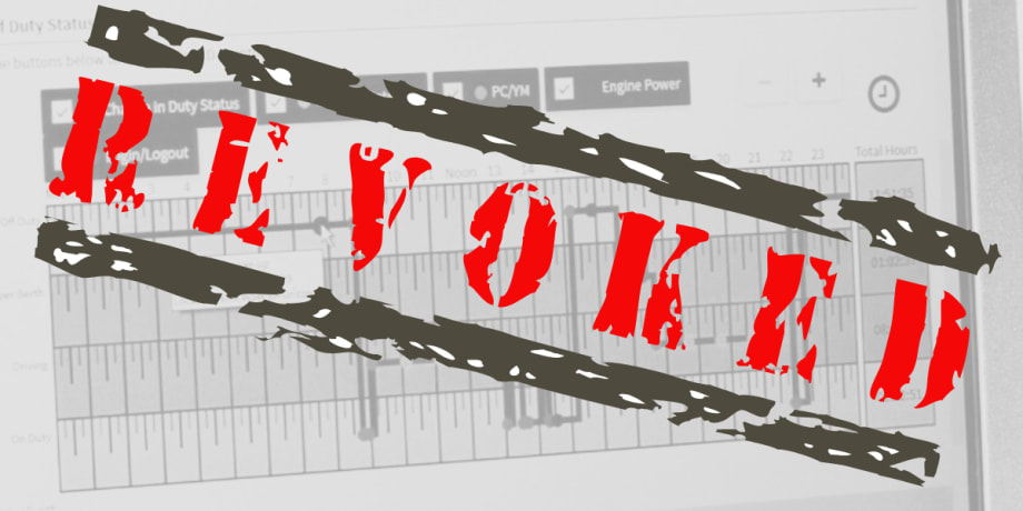 Illustration of "Revoked" stamp on top of hours of service record of duty log grid