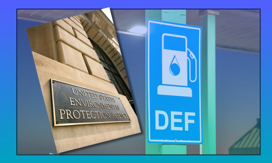Illustration showing diesel exhaust fluid pump sign and EPA headquarters