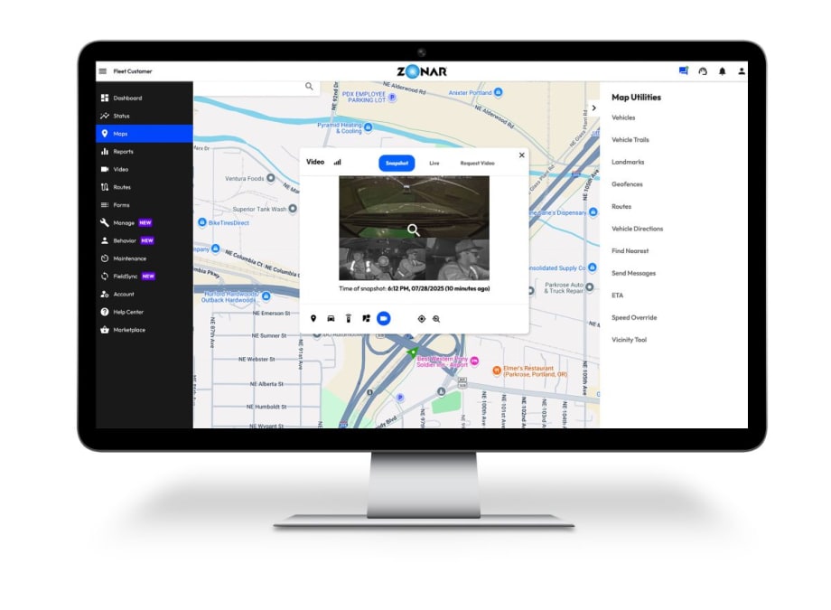 Computer screen showing Zonar Ignition interface