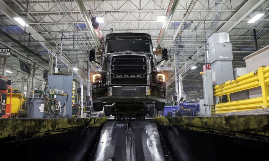 A Mack Pioneer highway truck on the production line at the Lehigh Valley Operations facility.