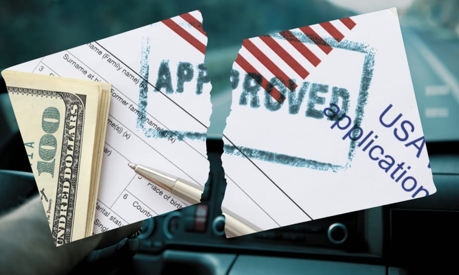 Illustration of approved visa torn in two