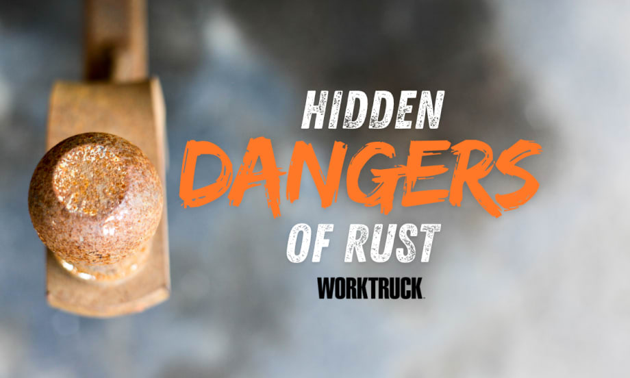 Rusty trailer hitch ball showing corrosion risks and hidden dangers of rust in work truck fleets.