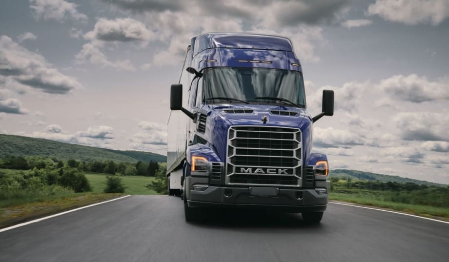 Blue Mack Anthem truck on highway