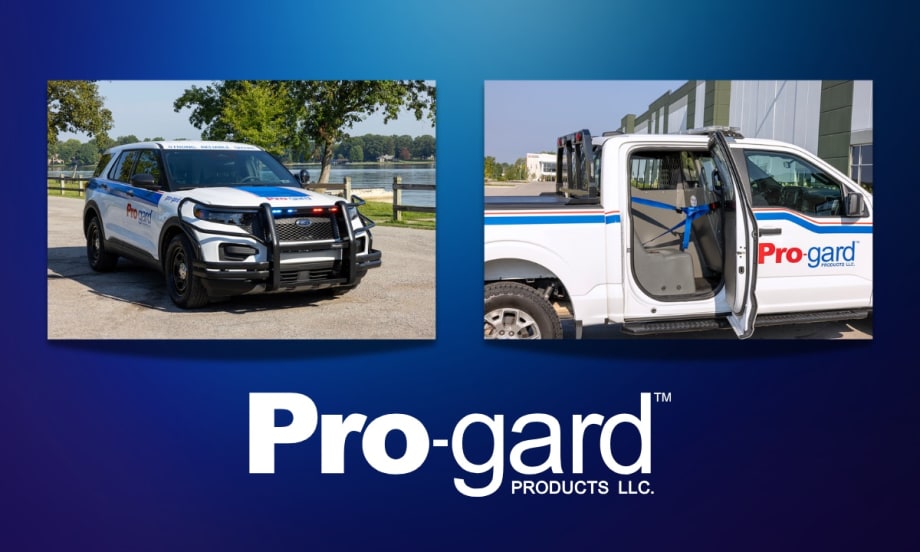 Pro-gard Products LLC logo with white and blue branded service vehicles