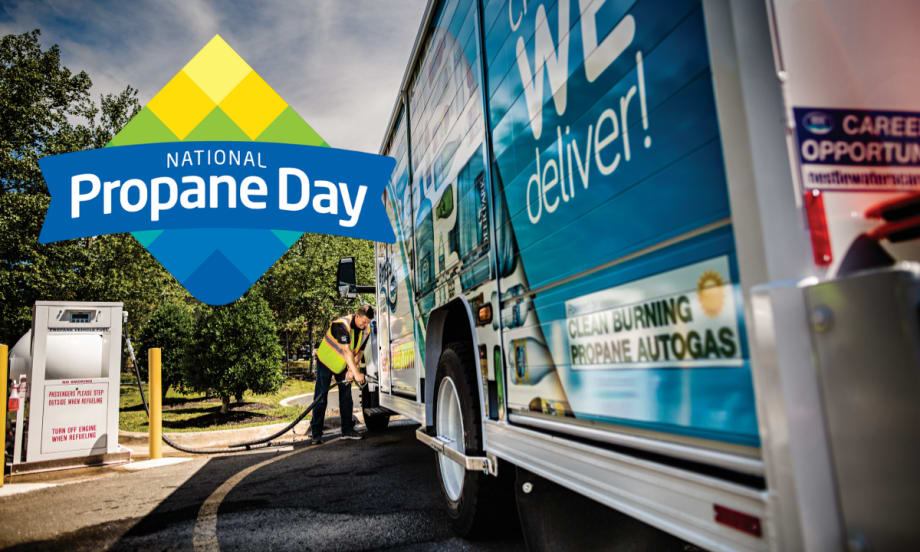 National propane day logo on top of propane powered work truck image