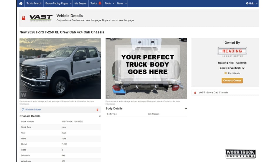 Computer screen showing inventory details and a work truck.