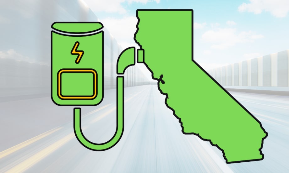 Illustration of an EV charging plug next to the outline of California, symbolizing the state’s expanding charging infrastructure.