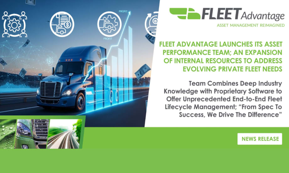 A digital image of a semi-truck with data graphics symbolizing Fleet Advantage’s expanded Asset Performance Team.