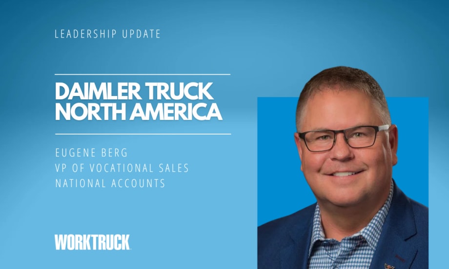 Blue background with inset photo of man in business attire and white lettering for Leadership Update, the company name, and the man's name.