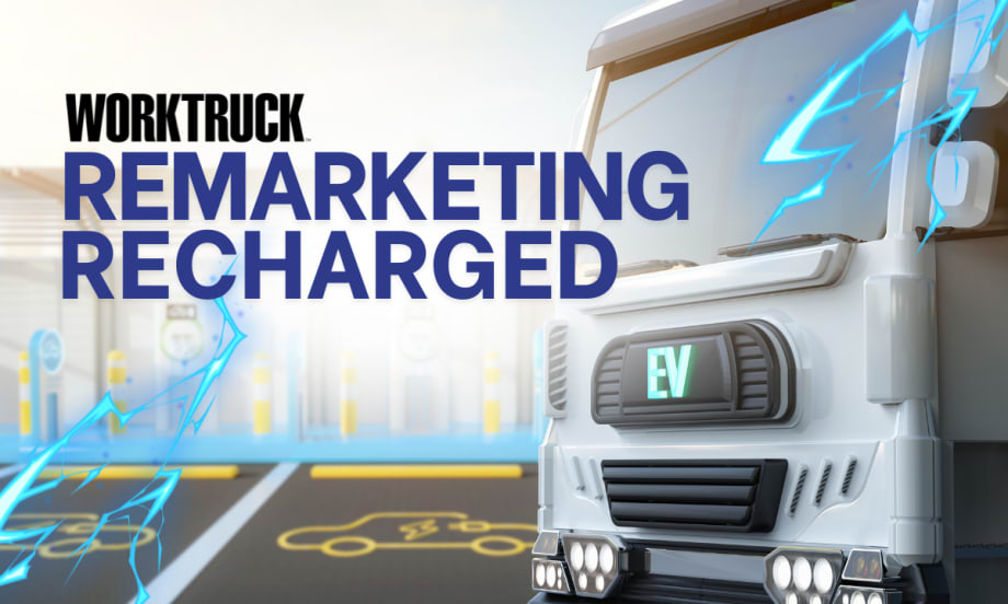 An electric truck charges at a modern station with glowing blue energy lines, symbolizing how EVs, technology, and people are recharging the future of fleet remarketing.