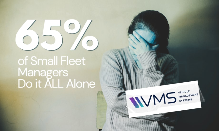 A stressed person covers their face, illustrating that 65% of small fleet managers handle all operations alone, according to a Vehicle Management Systems (VMS) survey.