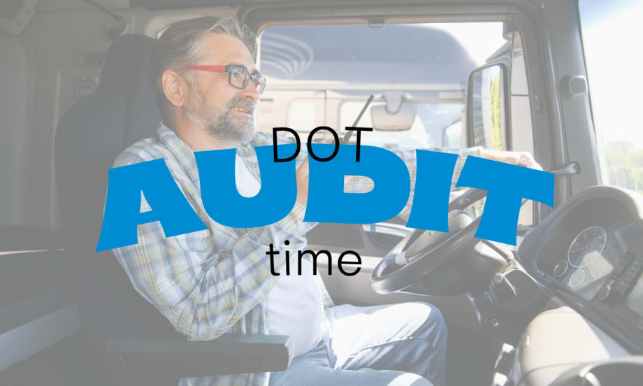 Driver sitting in a truck cab preparing paperwork with the words “DOT Audit Time” overlayed, illustrating the importance of compliance and understanding audit violations.