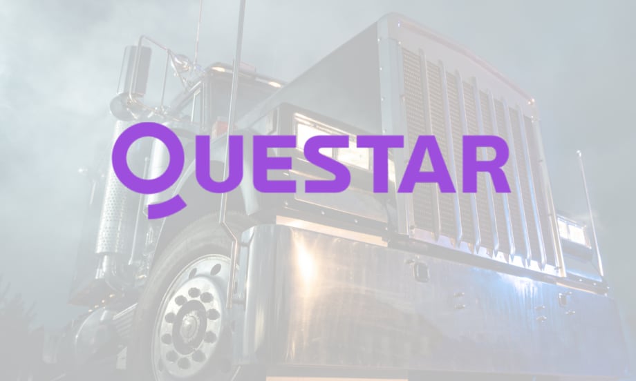 Light background image of a tractor trailer truck with inset logo for Questar.