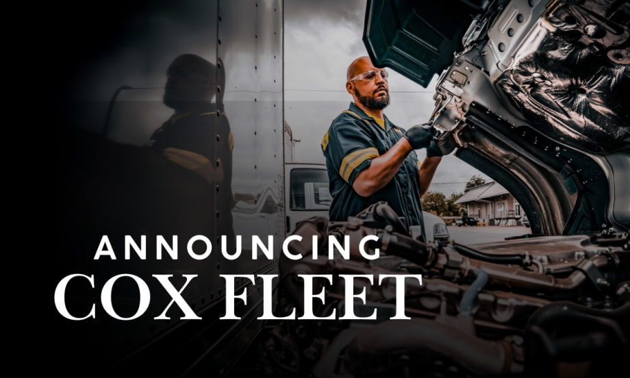 Technician services a truck engine during the launch of Cox Fleet, Cox Automotive’s new fleet brand combining Fleet Services and FleetNet America to support fleet uptime nationwide.