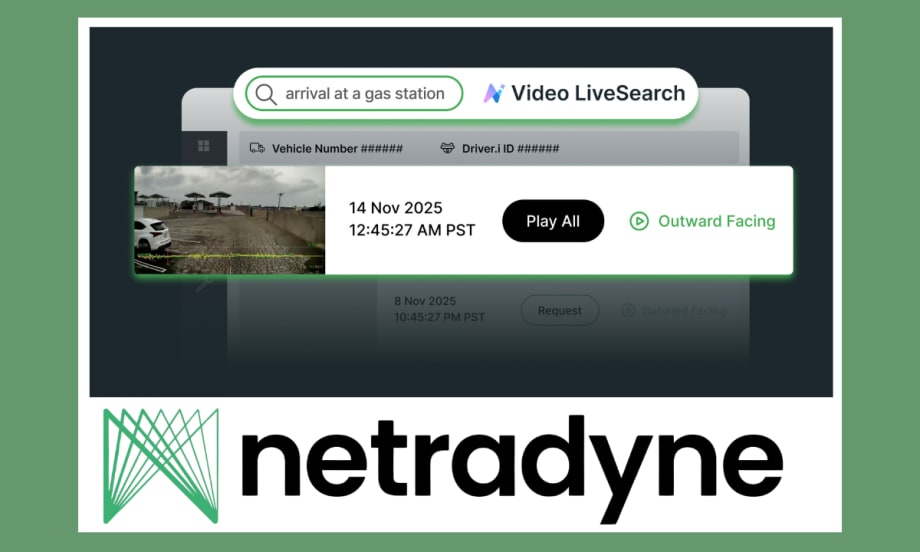 Background image of pop up of AI search, with Netradyne logo.