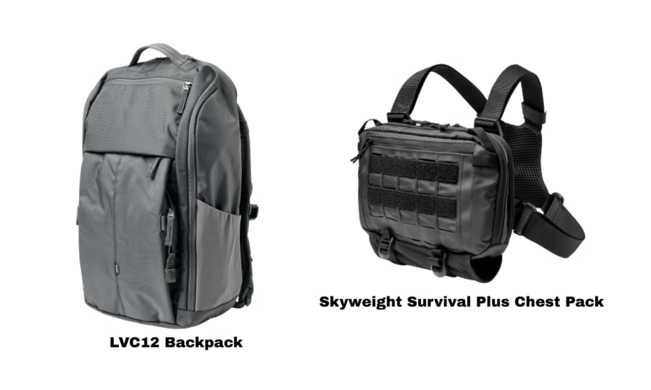 Backpack and a chest rig against a white background.