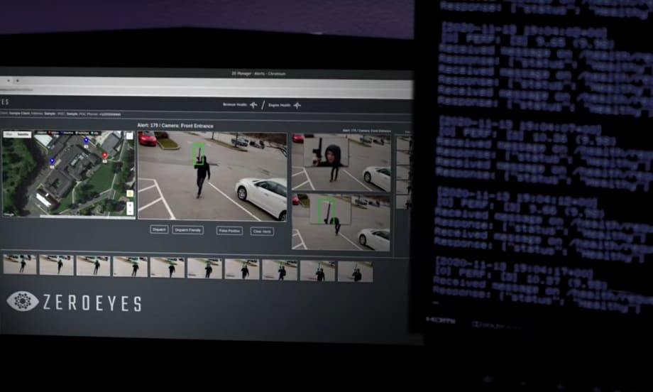 Screenshot image of gun detection software showing images of firearm detections.
