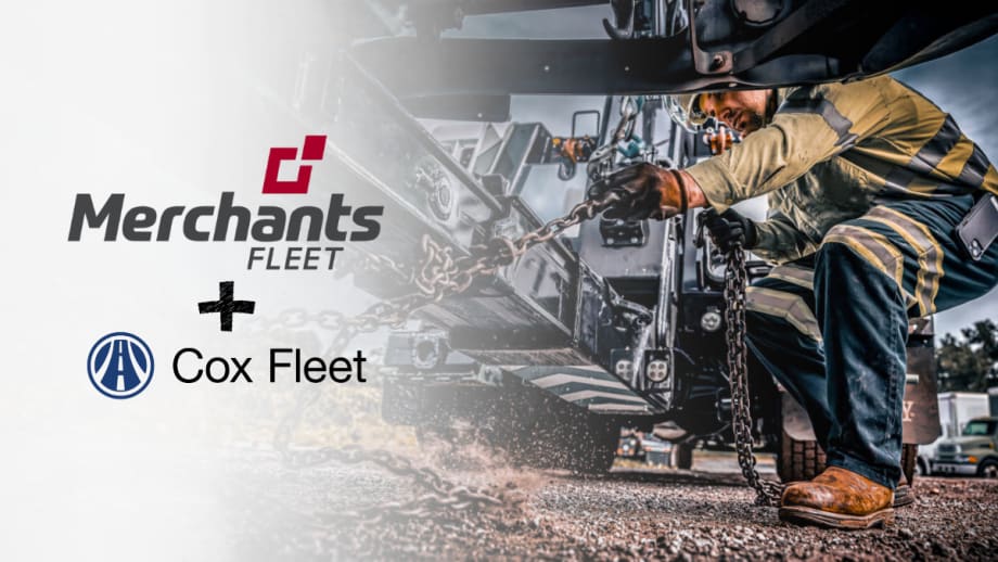 Technician securing chains on a work truck as Merchants Fleet and Cox Fleet announce an expanded partnership to support nationwide fleet maintenance and roadside service operations.