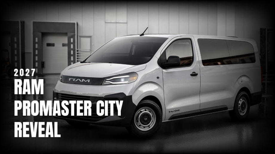 An image of Ram ProMaster City with statement 2027 Ram ProMaster City Reveal teasing the new compact commercial van.