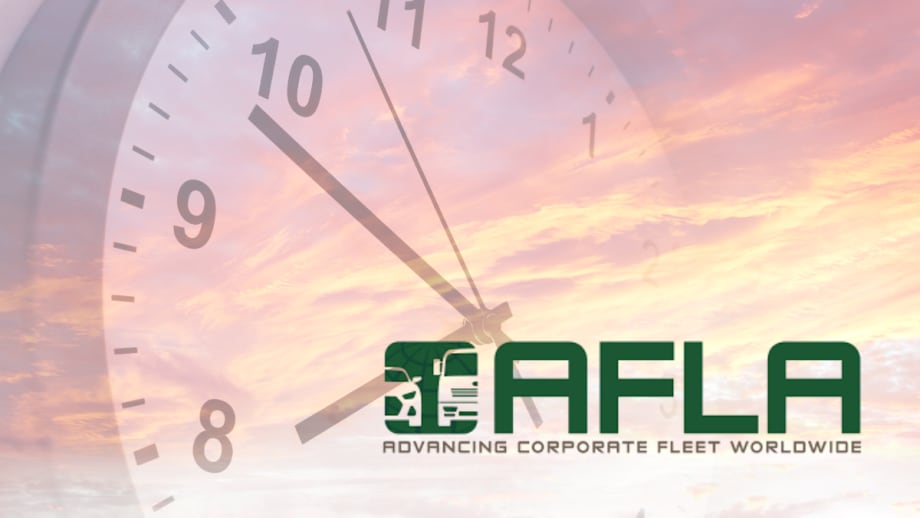 AFLA logo overlaid on clock and sky background, symbolizing the organization’s long-standing impact and evolution in the fleet industry.