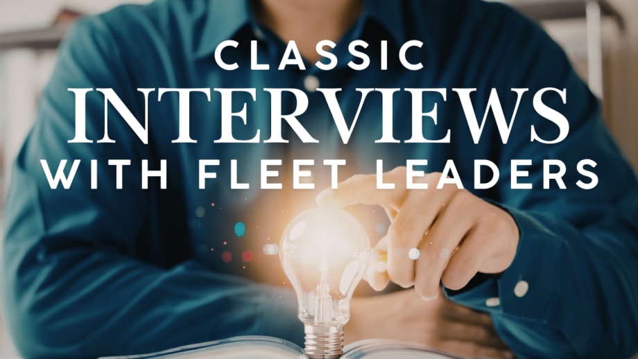 Person pointing at glowing light bulb, representing ideas and insights from classic interviews with fleet industry leaders.