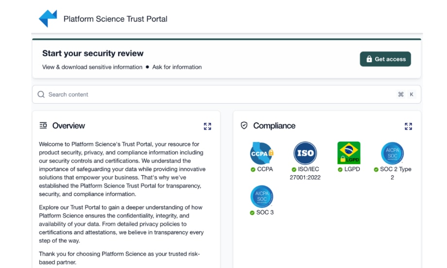 Computer screenshot of a safety and compliance application on a computer screen.