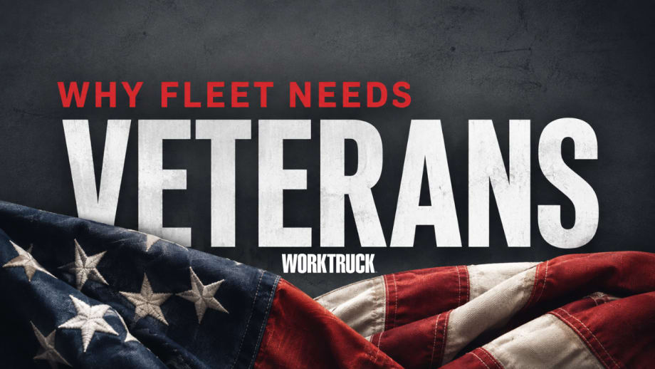 Graphic with the headline “WHY FLEET NEEDS VETERANS” in bold red and white text over a dark textured background, with a folded American flag draped across the bottom.